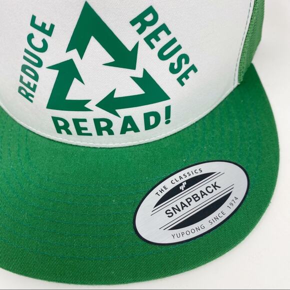 Reduce Reuse Rerad green & white novelty trucker snap back hat one size NWOT - Picture 2 of 12